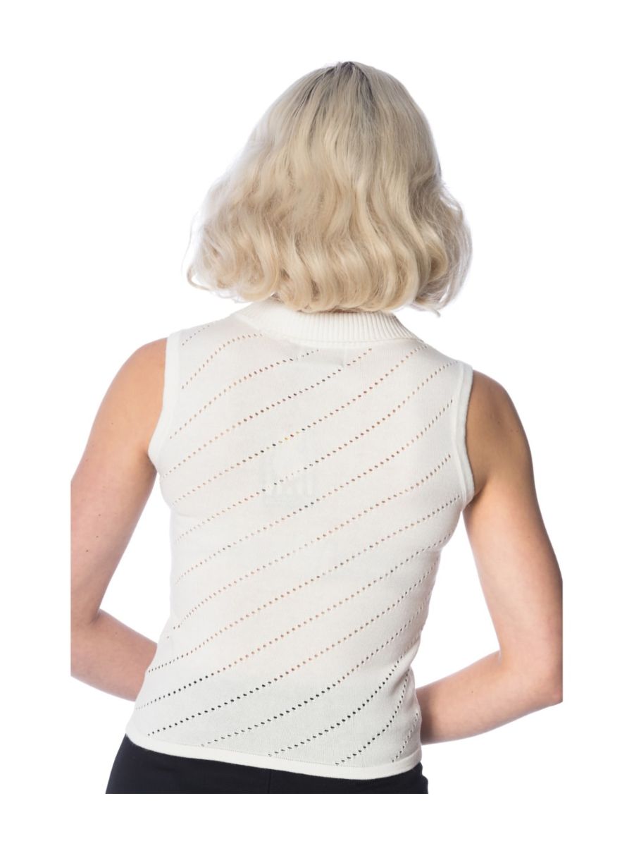 Banned Retro 1950's It's A Wrap Pointelle Perforated Nautical Sleeveless Knit Top White