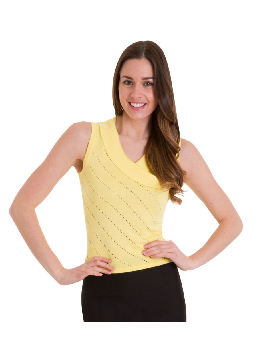 Banned Retro 1950's It's A Wrap Pointelle Perforated Nautical Sleeveless Knit Top Yellow