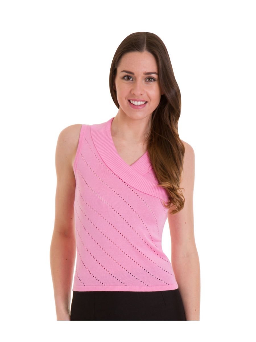 Banned Retro 1950's It's A Wrap Pointelle Perforated Nautical Sleeveless Knit Top Rose Pink