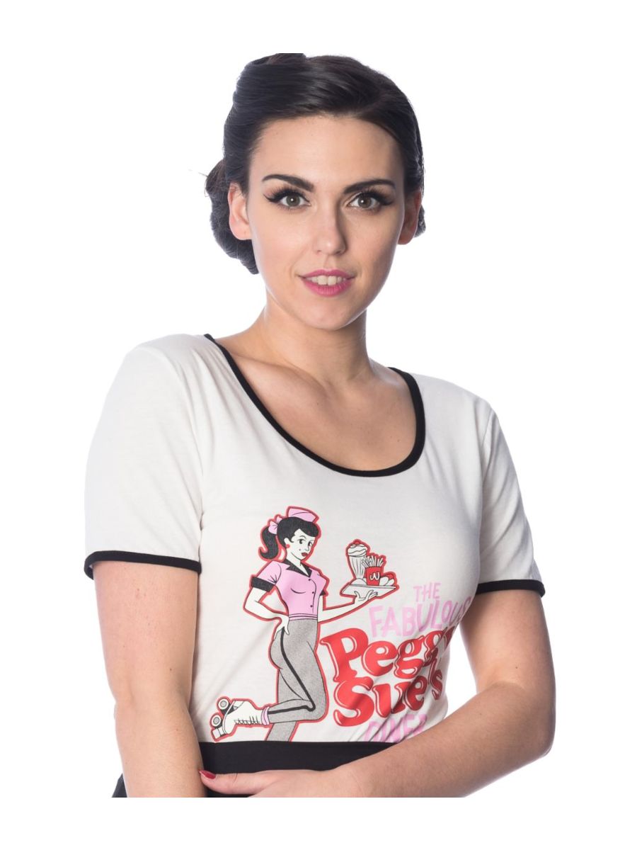 Banned Retro 50's Peggy Sue's Diner Didi Vintage T-Shirt Off White
