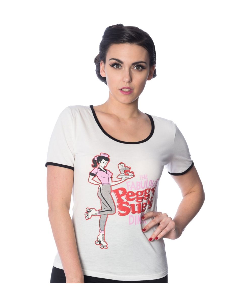 Banned Retro 50's Peggy Sue's Diner Didi Vintage T-Shirt Off White