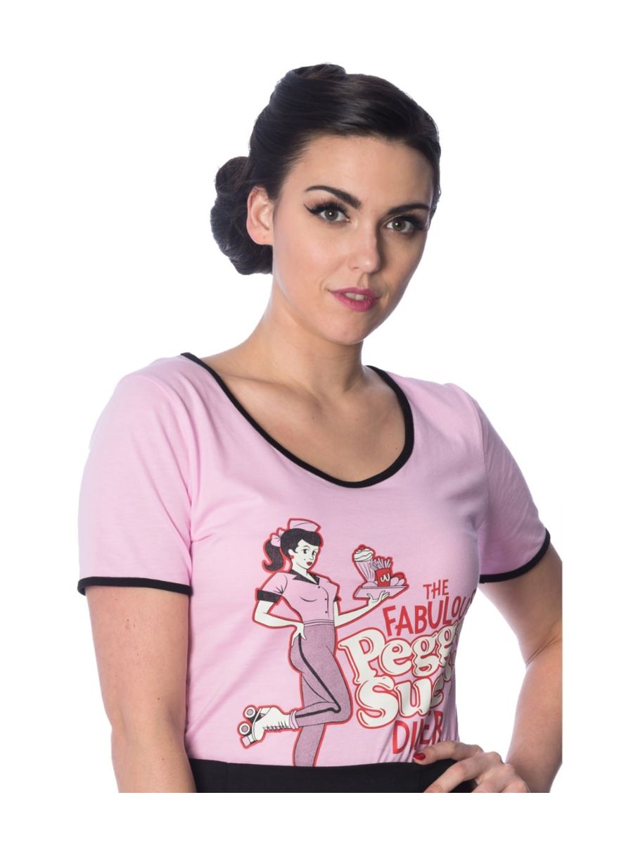 Banned Retro 50's Peggy Sue's Diner Didi Vintage T-Shirt Pink