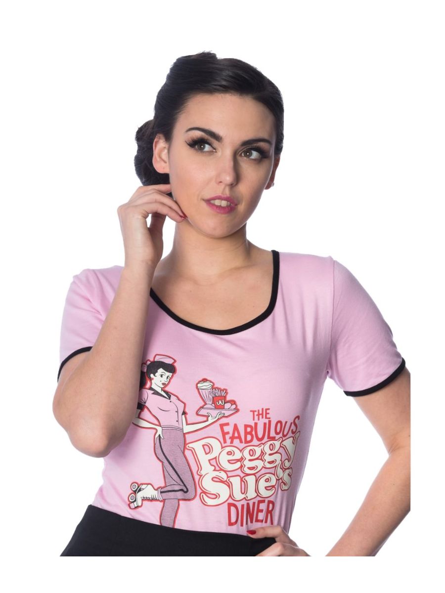 Banned Retro 50's Peggy Sue's Diner Didi Vintage T-Shirt Pink