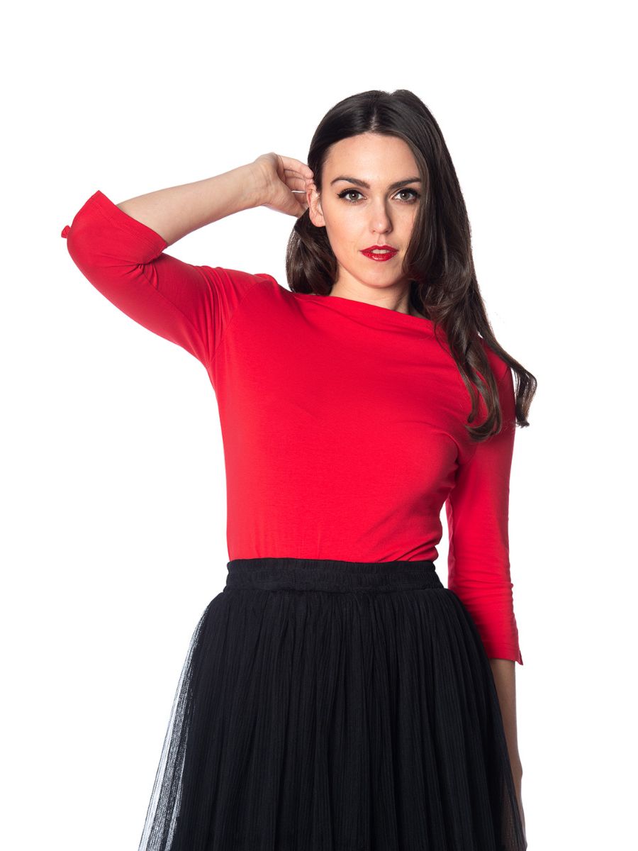 Banned Retro 1950's Oonagh Basic Boat Neck Vintage Dorothy Top Red