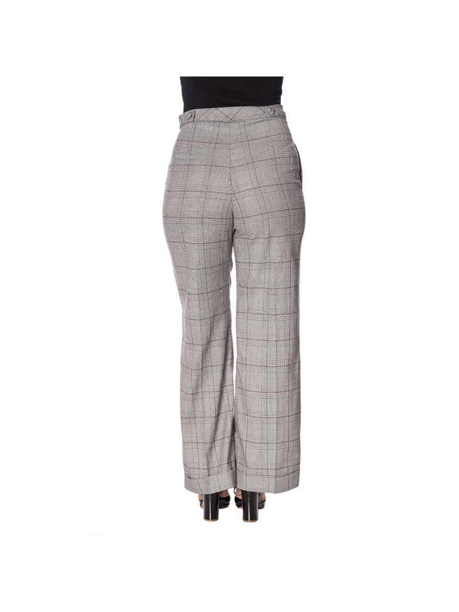 Banned Retro 1940's The Classy Check Flare Vintage Shirley Wide Leg Trouser Grey