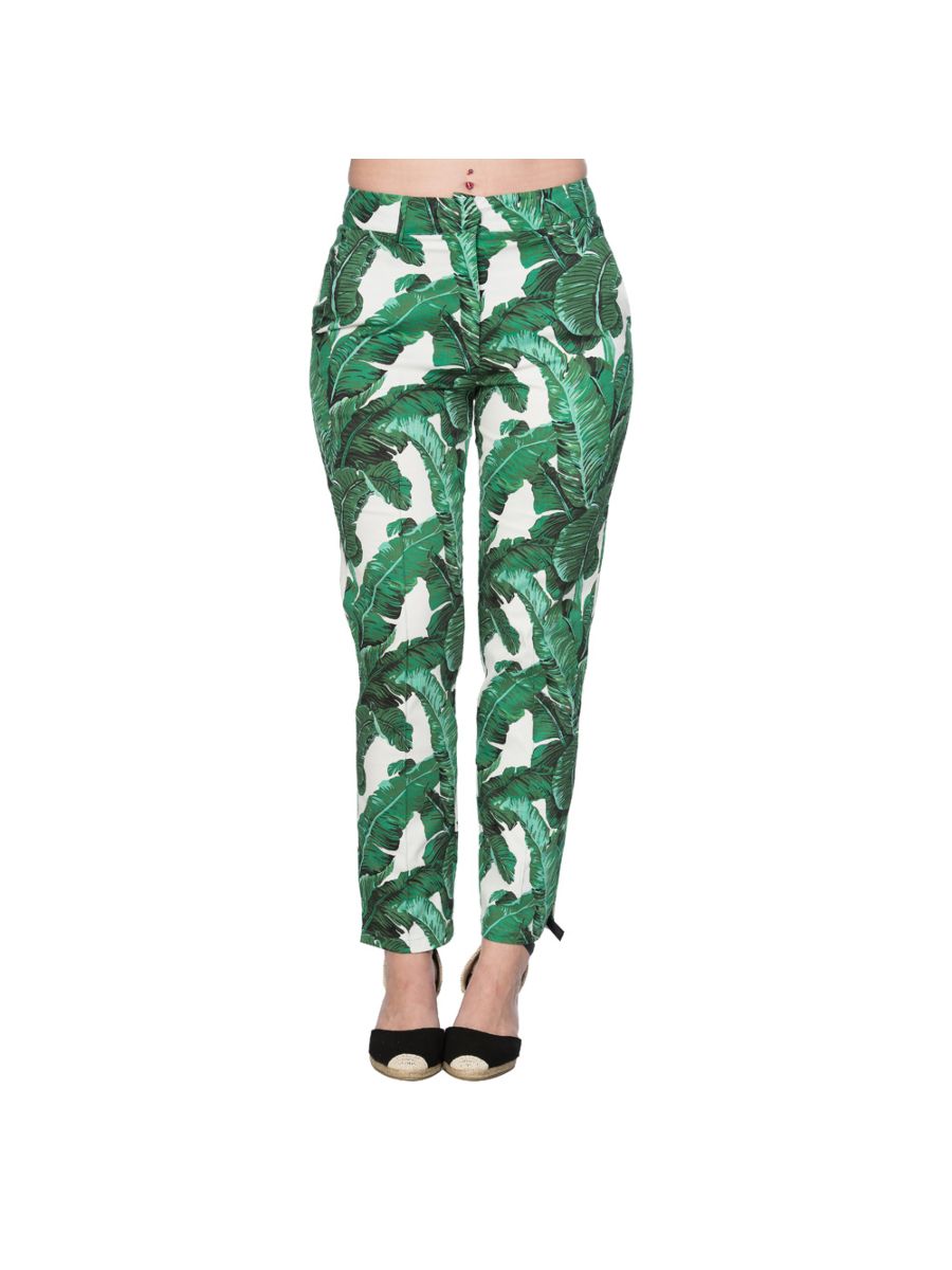 Banned Retro 1950's Tropical Leaves Floral Vintage Slim Leg Trouser Green