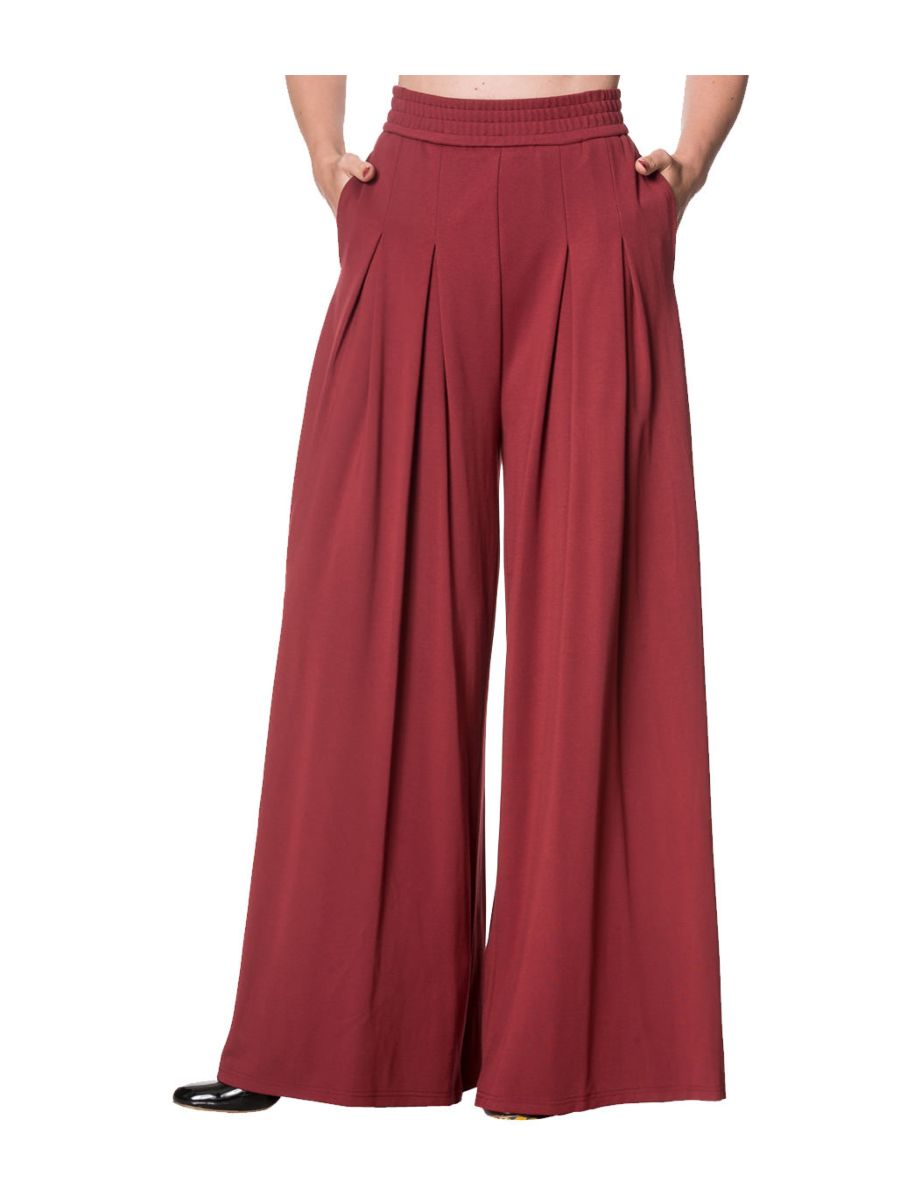 Banned Retro 1950's Indiana Vintage Wide Leg Flare Trouser Burgundy