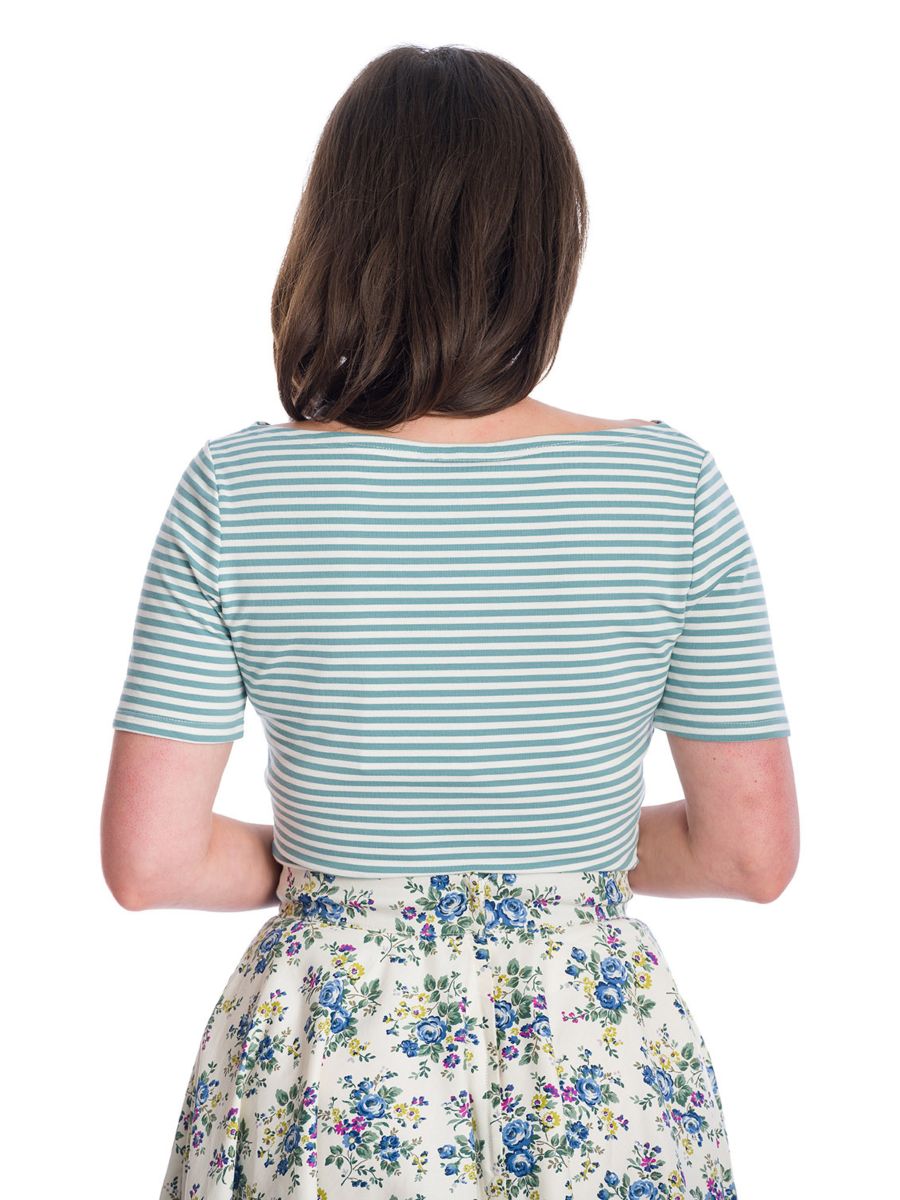 Banned Retro Szizzle Stripe Boat Neck Top Blue