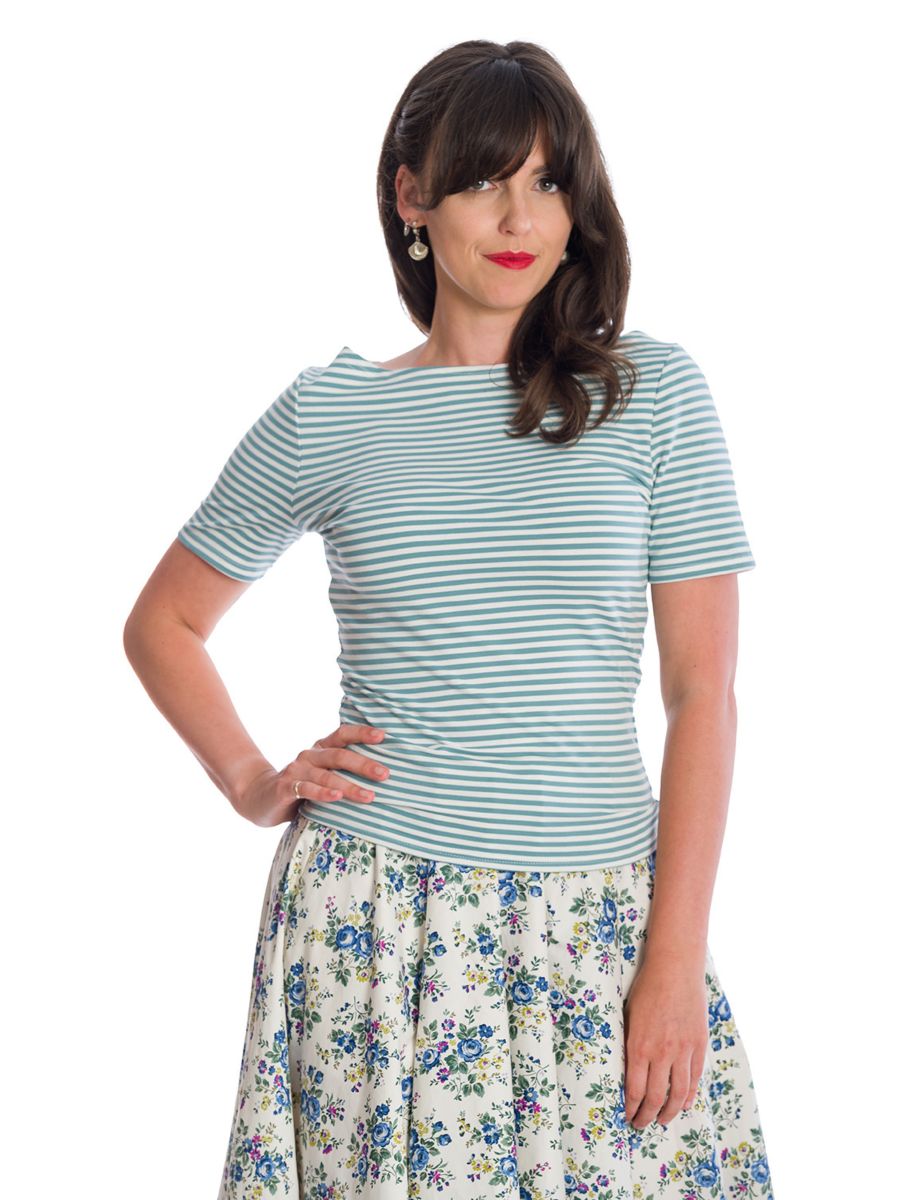 Banned Retro Szizzle Stripe Boat Neck Top Blue
