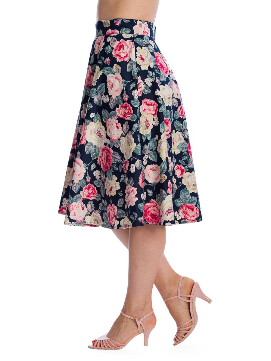 Banned Retro Cherry Jane Rockabilly Pencil Skirt Navy
