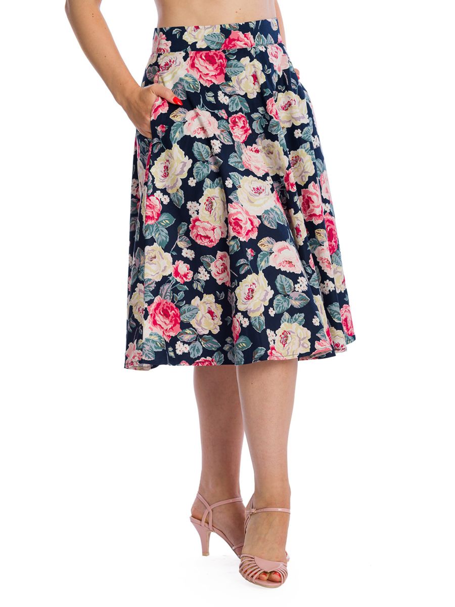 Banned Retro Cherry Jane Rockabilly Pencil Skirt Navy