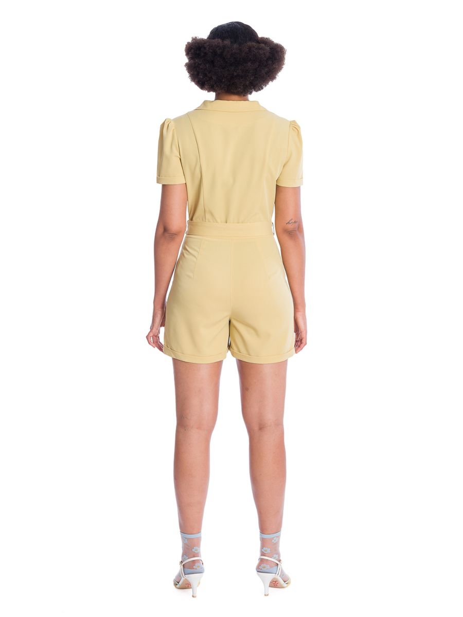 Banned Retro Women Rule Short Collar Playsuit Mustard