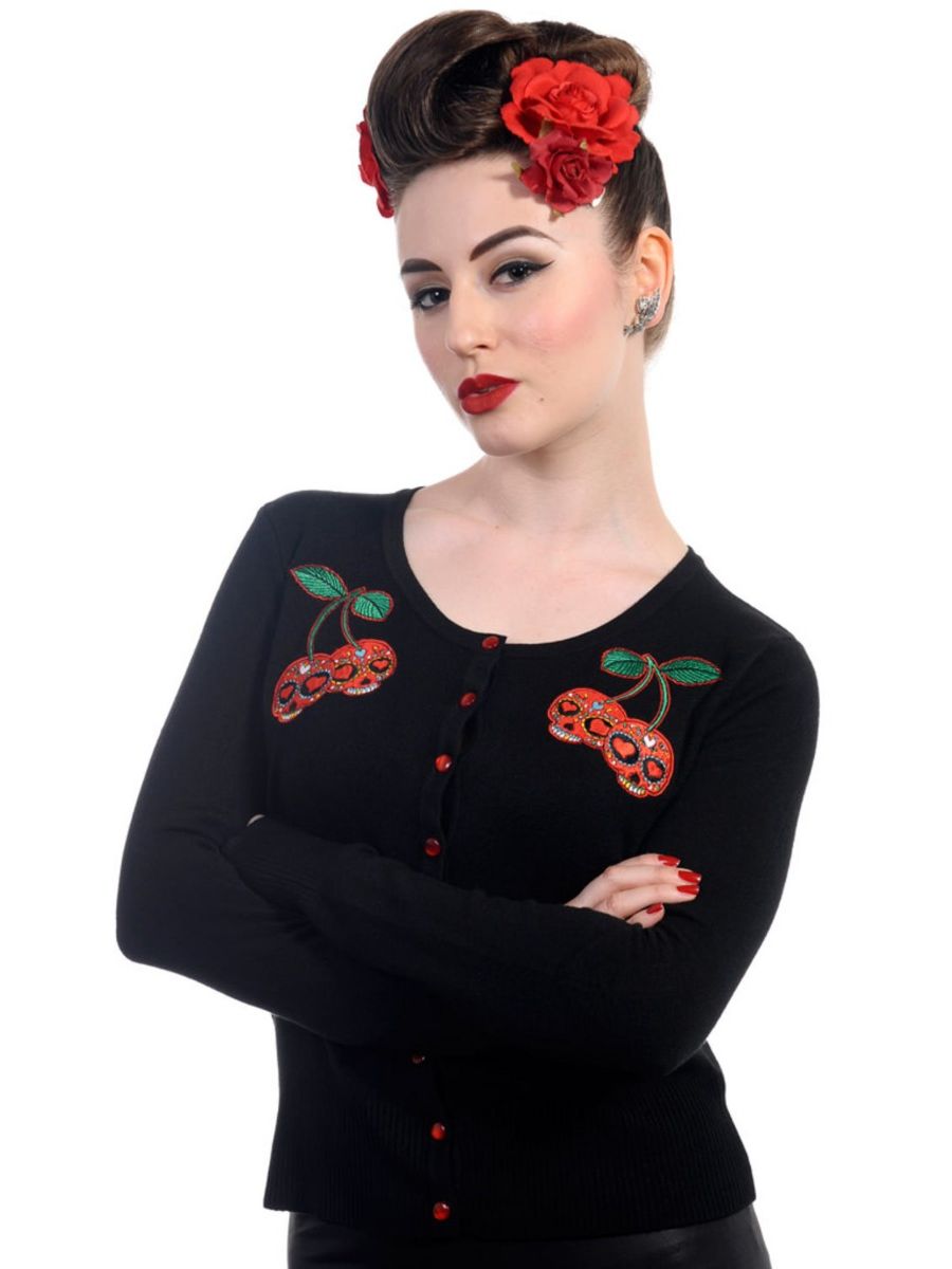 Banned Retro 1950's Cherry Skulls Rockabilly Gina Vintage Cardigan Black