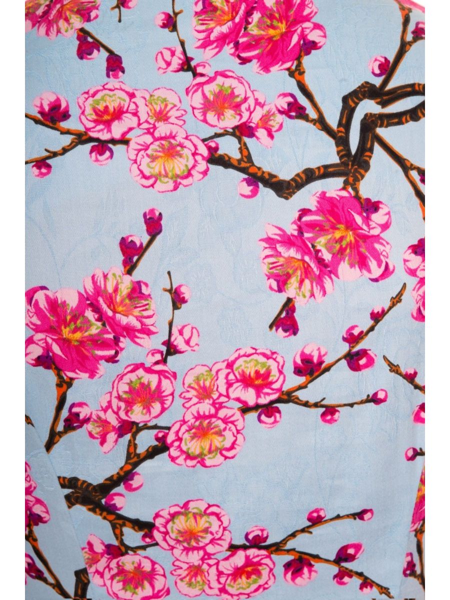 Banned Retro 1950's Last Dance Cherry Blossom Mandarin Collar Keyhole Vintage Daisy Fit & Flare Dress Blue