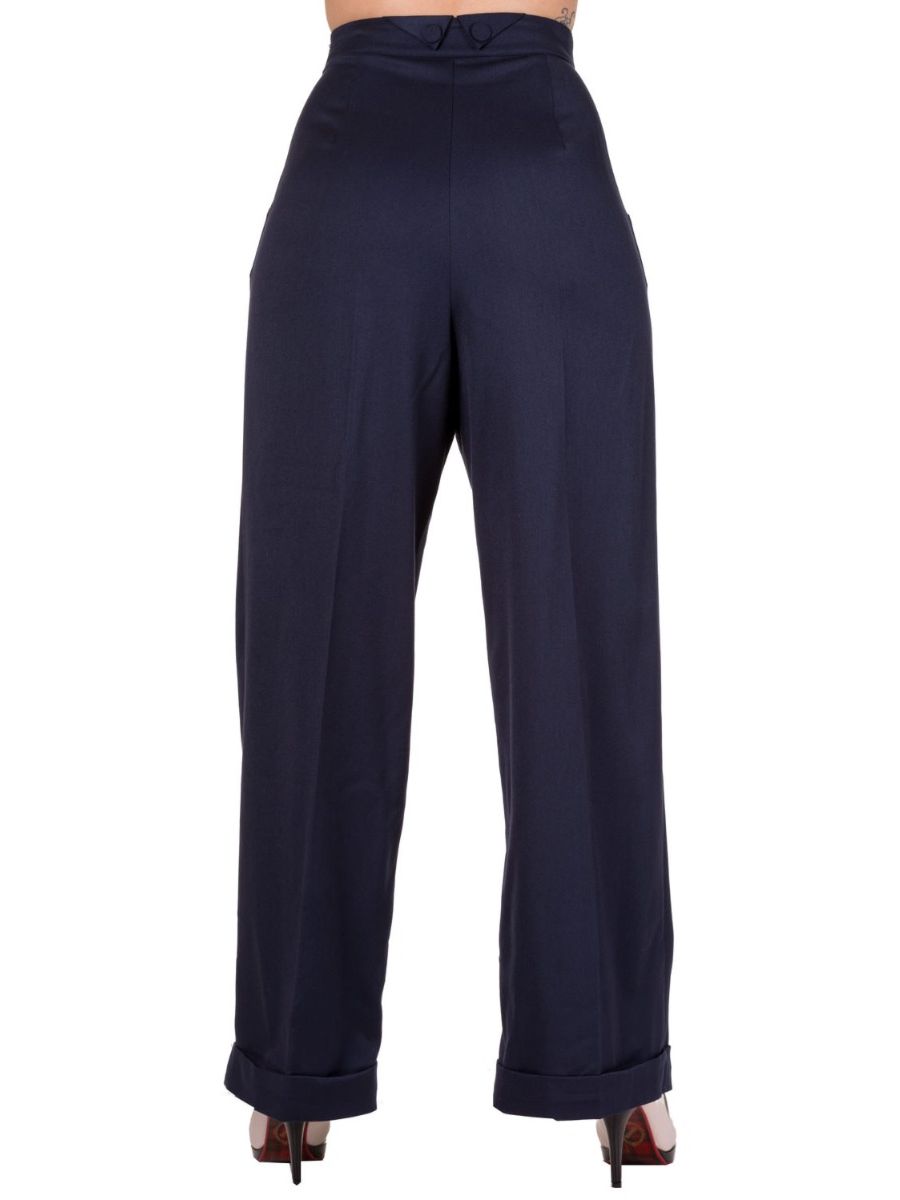 Banned Retro 1950's Hidden Away Vintage Wide Leg Trouser Navy Blue