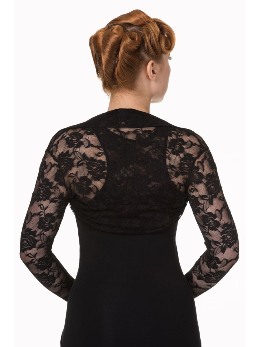 Banned Retro 1950's Lace Rose Heather Bolero Black
