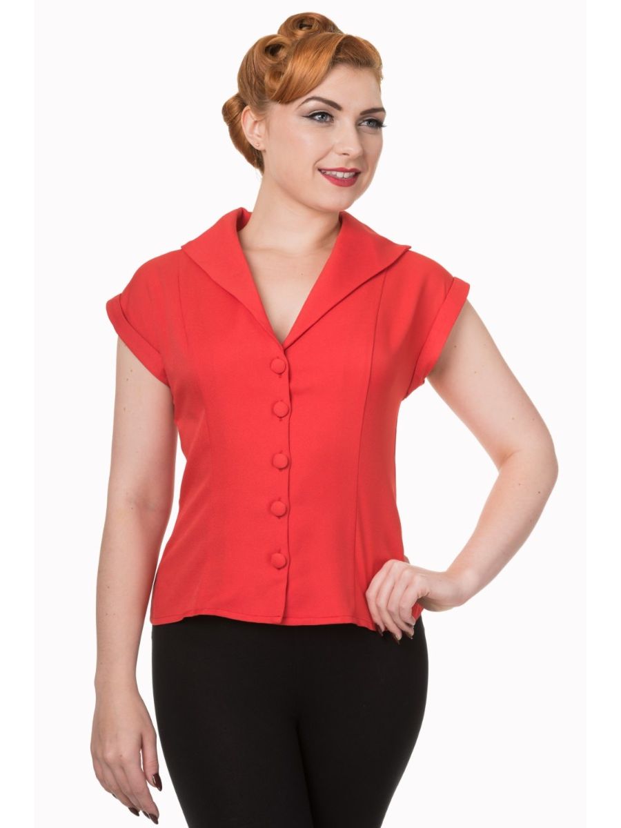 Banned Retro 1950's Dream Master Rita Shirt Lipstick Red