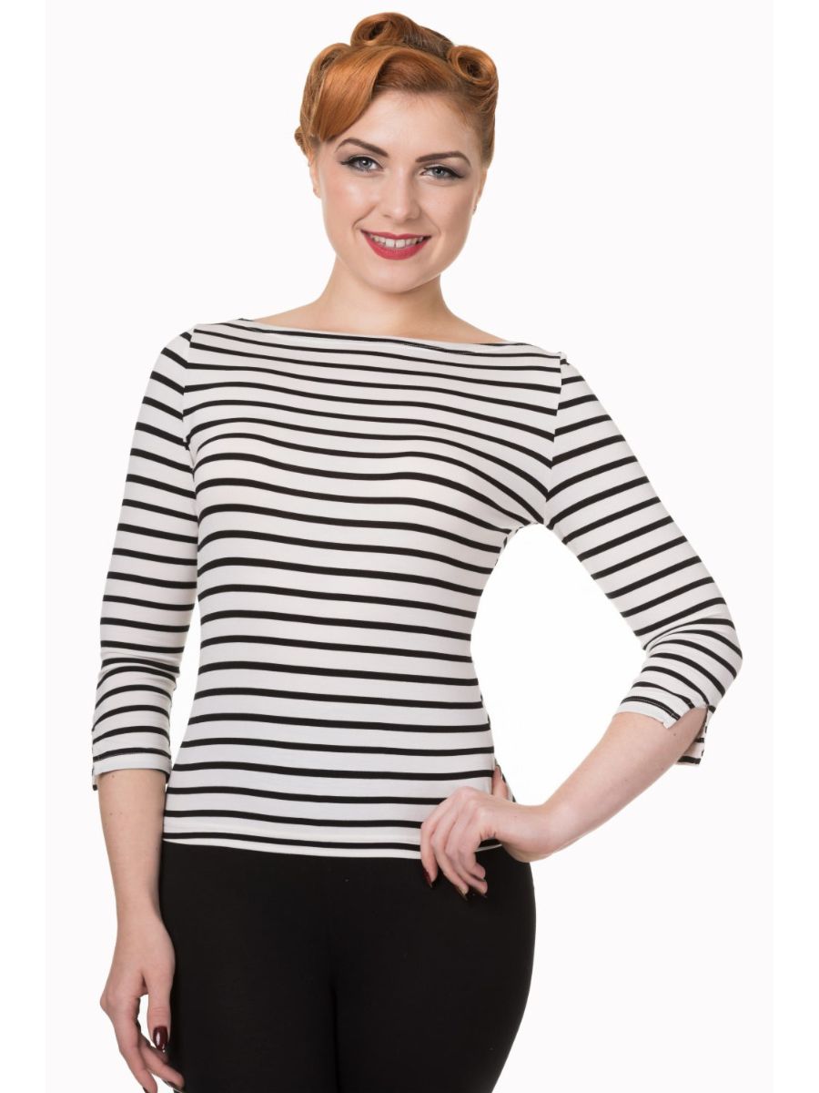 Banned Retro Modern Love Vintage Dorothy Top White Black Stripes