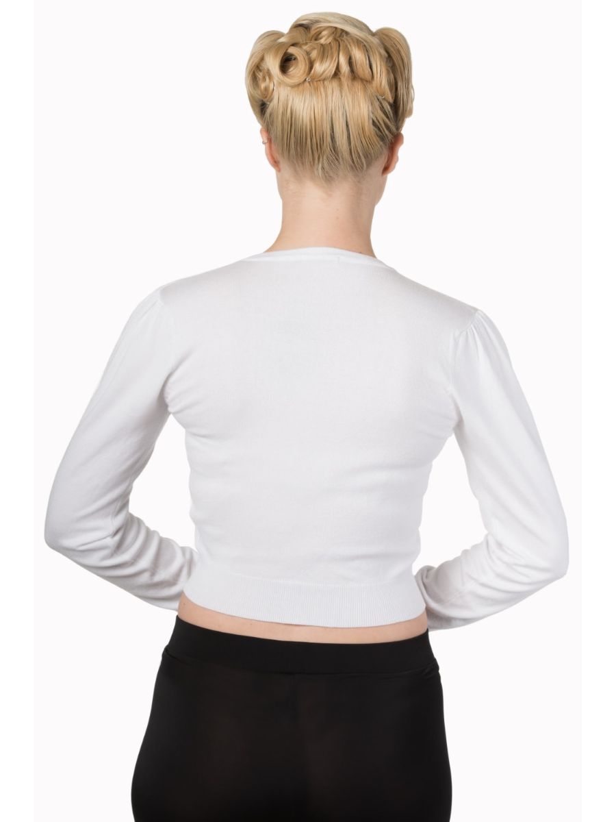 Banned Retro 1950's Little Luxury Cropped V-Neck Vintage Cardigan White