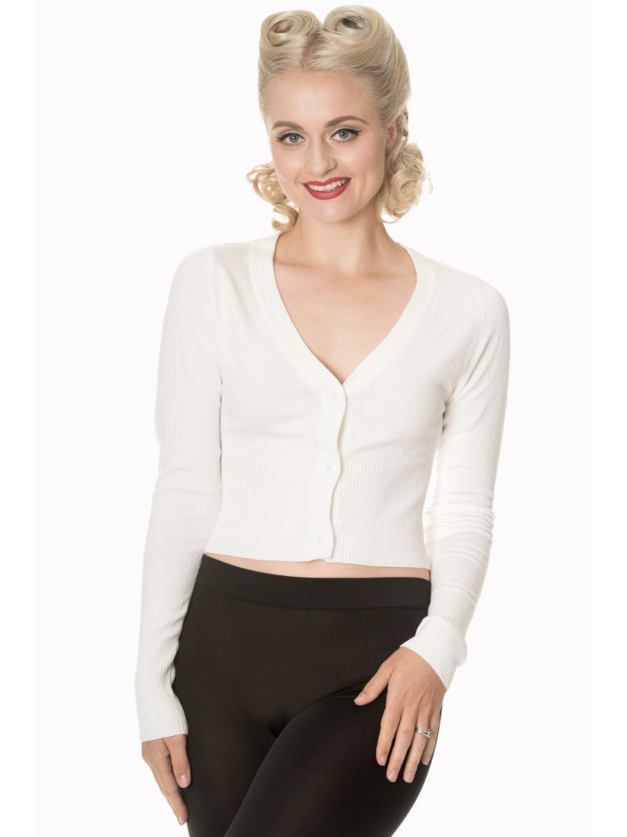 Banned Retro 1950's Let's Go Dancing V-Neck Long Sleeve Cardigan Off White