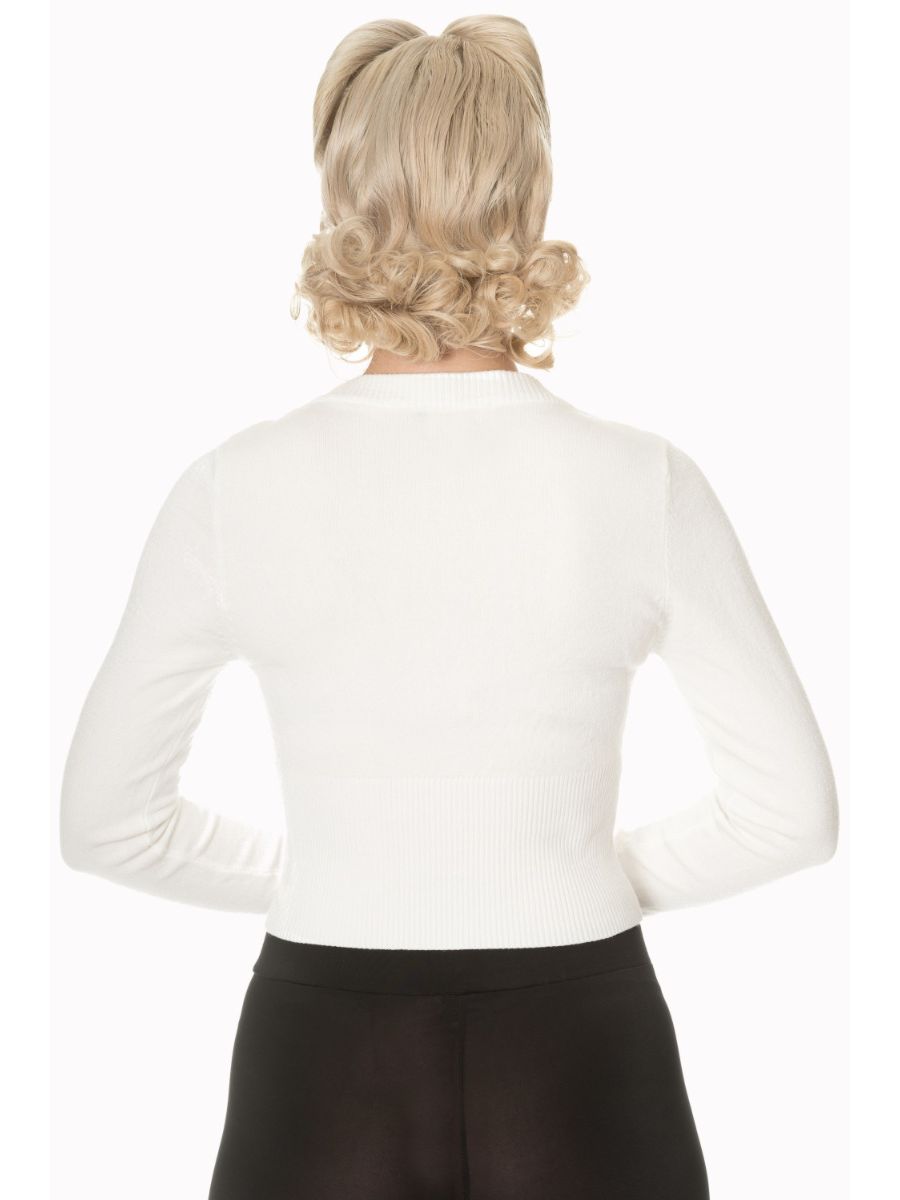 Banned Retro 1950's Let's Go Dancing V-Neck Long Sleeve Cardigan Off White