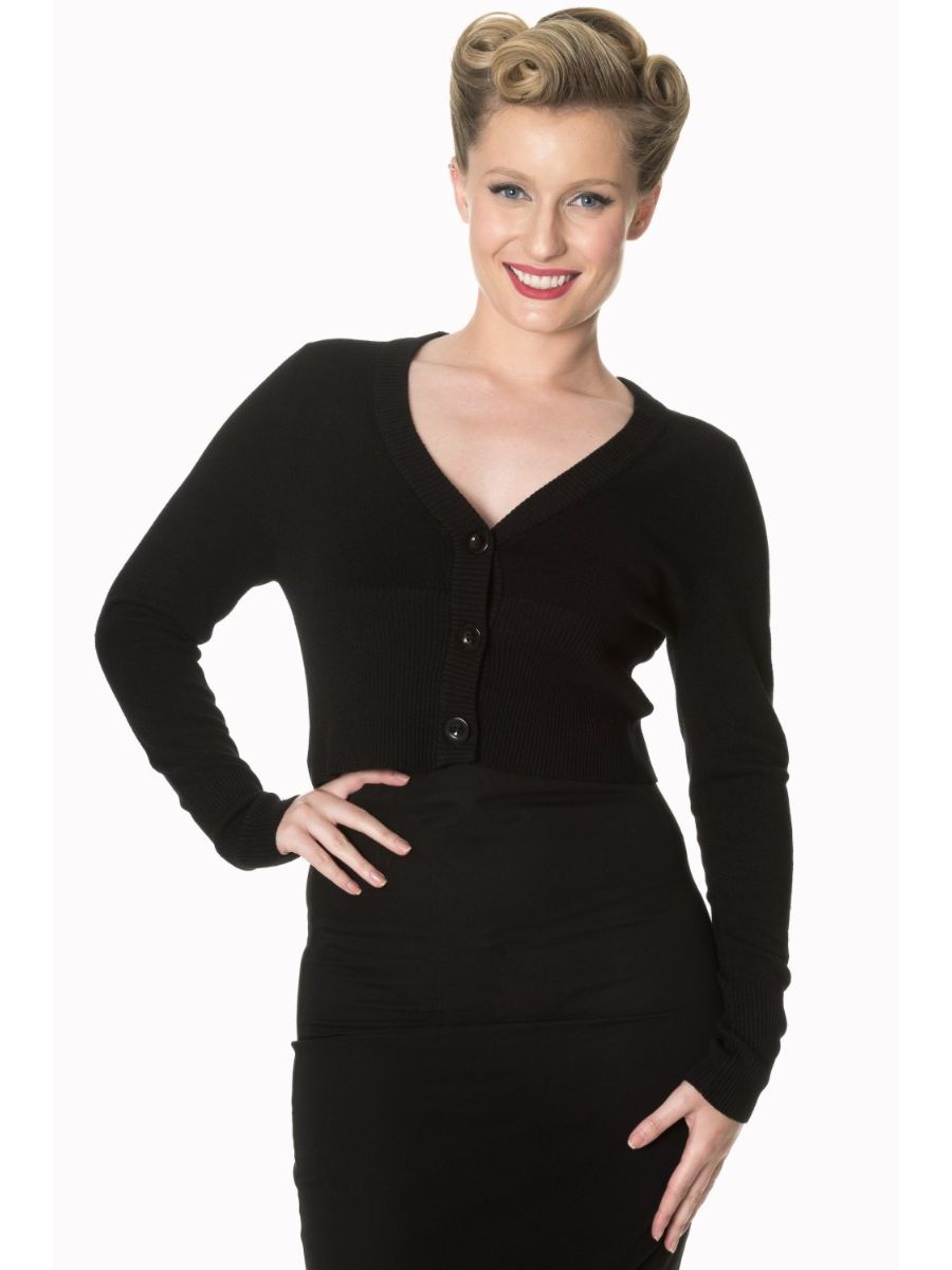 Banned Retro 1950's Let's Go Dancing V-Neck Long Sleeve Cardigan Black