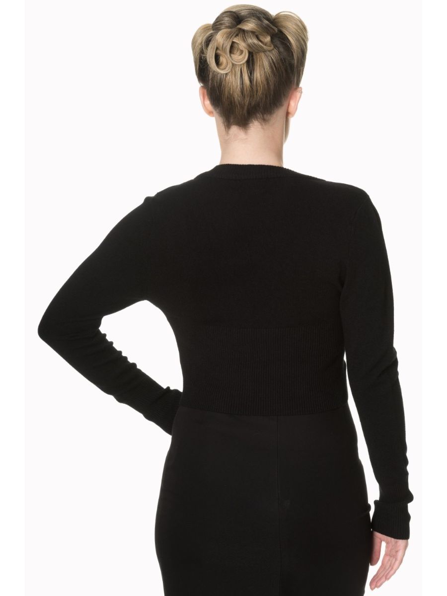 Banned Retro 1950's Let's Go Dancing V-Neck Long Sleeve Cardigan Black