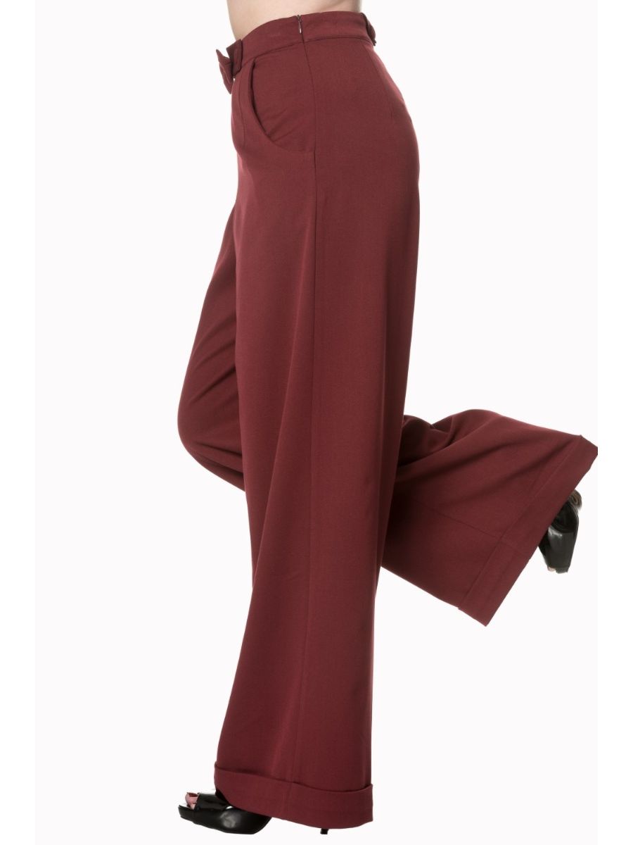 Banned Retro 1950's Hidden Away Vintage Wide Leg Trouser Burgundy