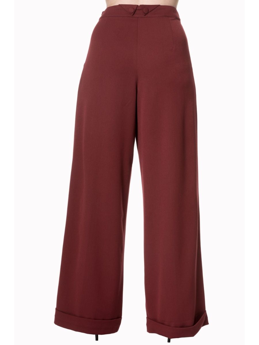 Banned Retro 1950's Hidden Away Vintage Wide Leg Trouser Burgundy