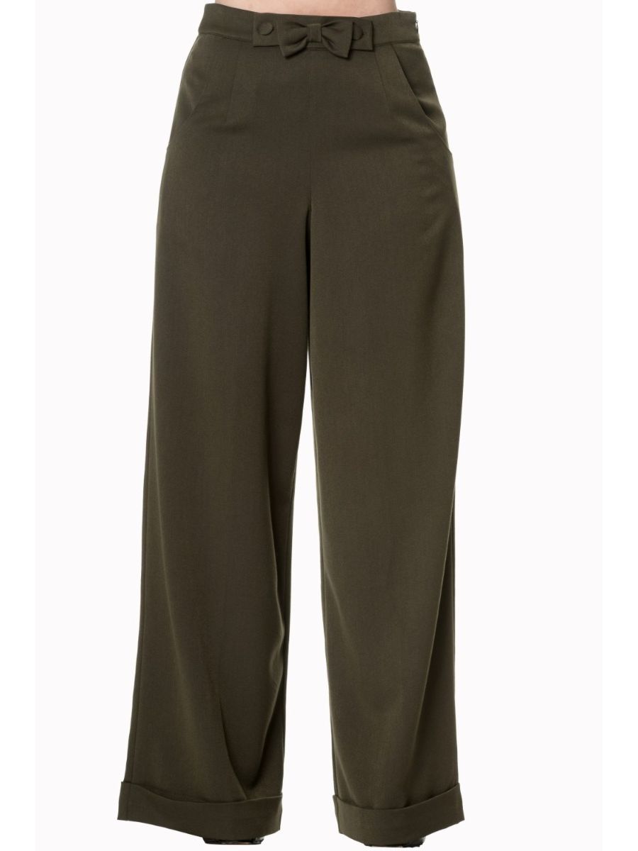 Banned Retro 1950's Hidden Away Vintage Wide Leg Trouser Olive Green