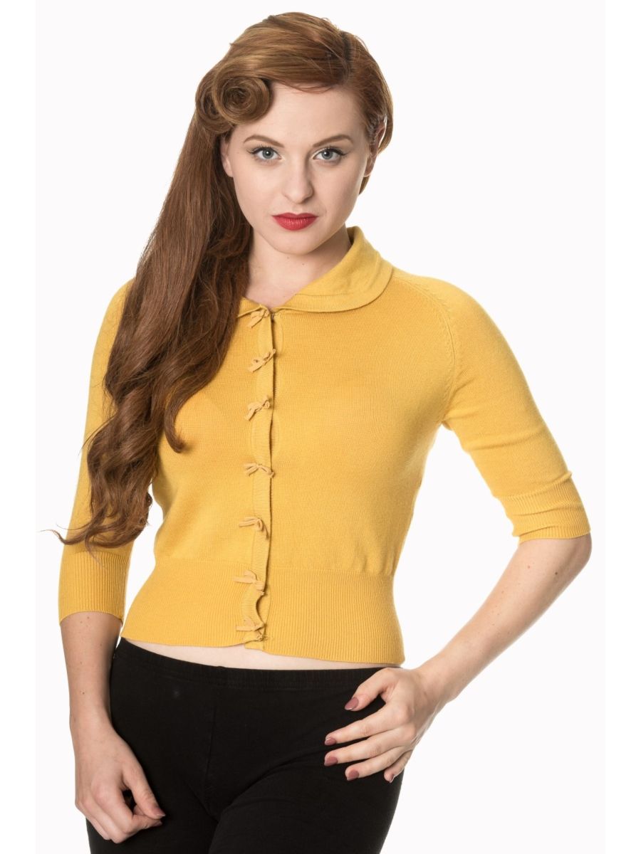 APRIL SHORT SLEEVE CARDIGAN Mustard