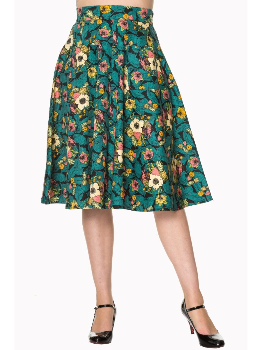 TROPICAL HOLIDAY FLORAL FLARE SKIRT