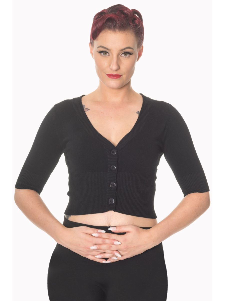 Banned Retro 1950's Overload V-Neck Cropped Vintage Cardigan Black