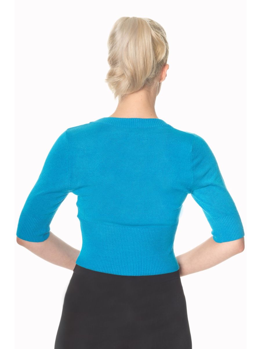 Banned Retro 1950's Overload V-Neck Cropped Vintage Cardigan Blue