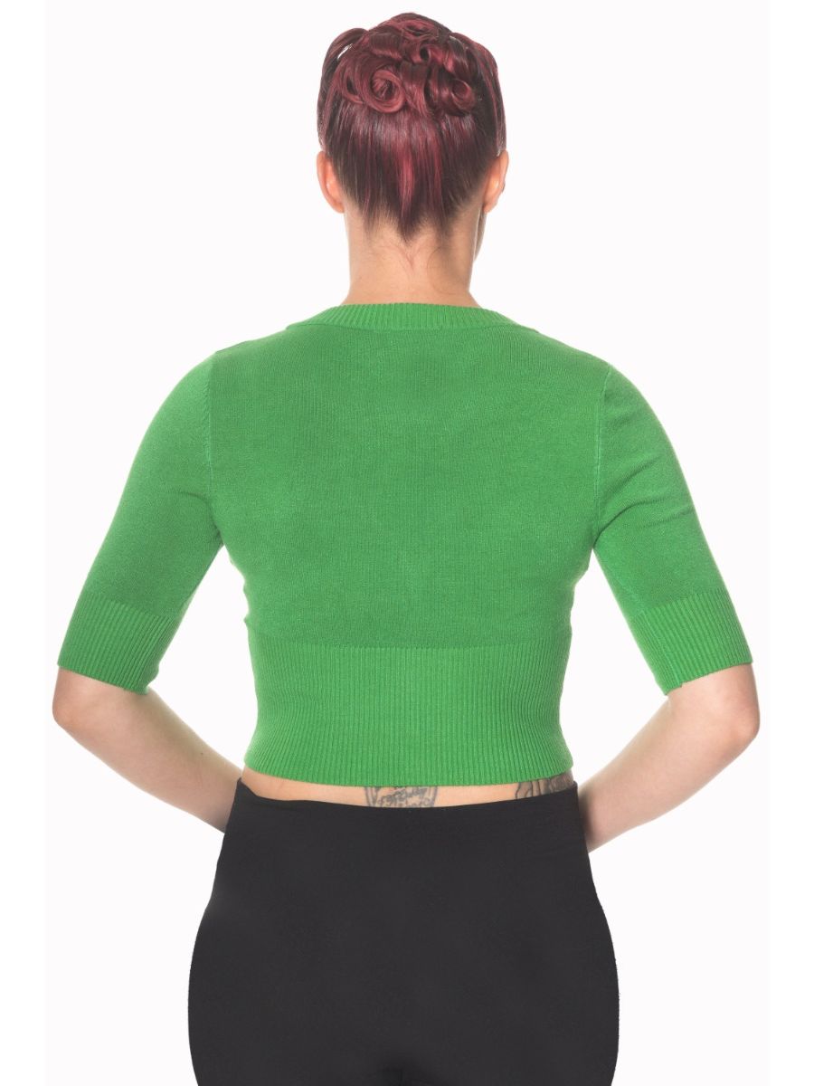 Banned Retro 1950's Overload V-Neck Cropped Vintage Cardigan Green