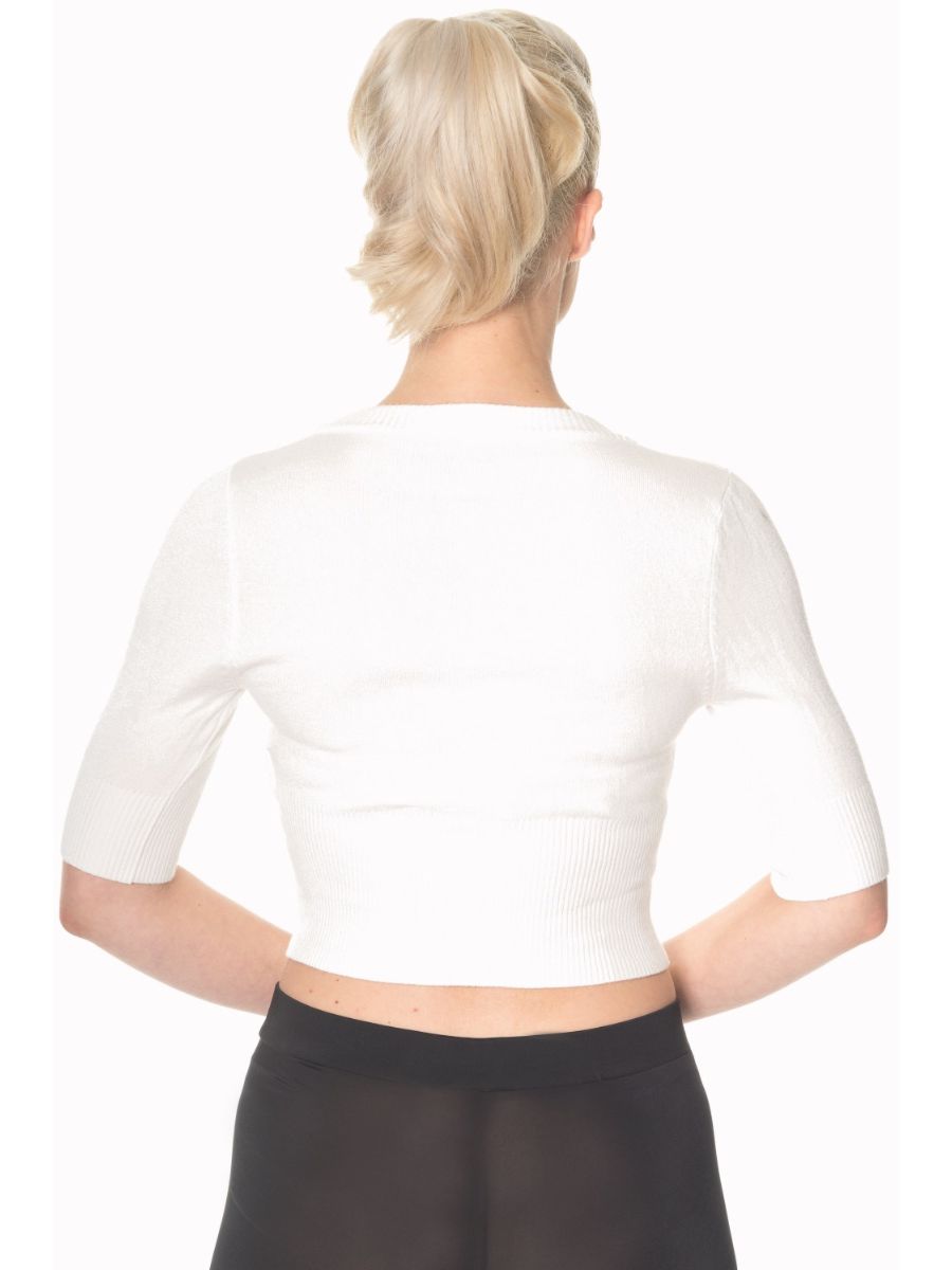 Banned Retro 1950's Overload V-Neck Cropped Vintage Cardigan Off White