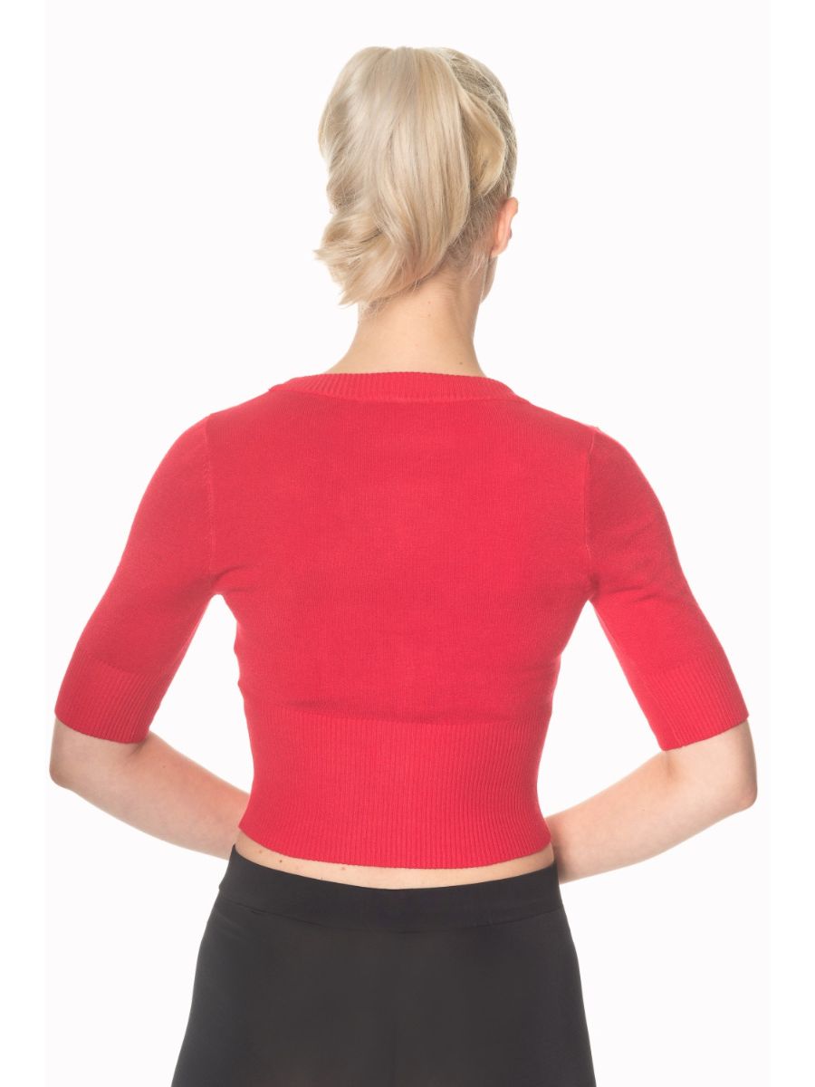 Banned Retro 1950's Overload V-Neck Cropped Vintage Cardigan Red