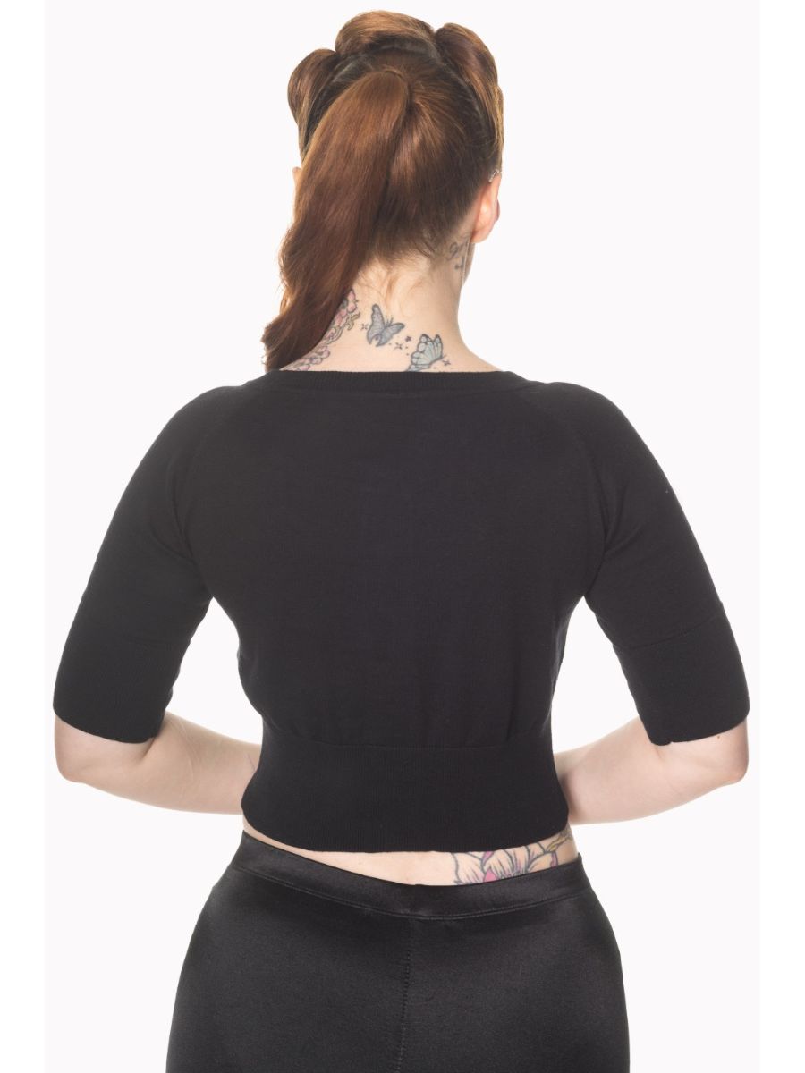 Banned Retro 1950's Raven Round Neck Cropped Vintage Cardigan Black