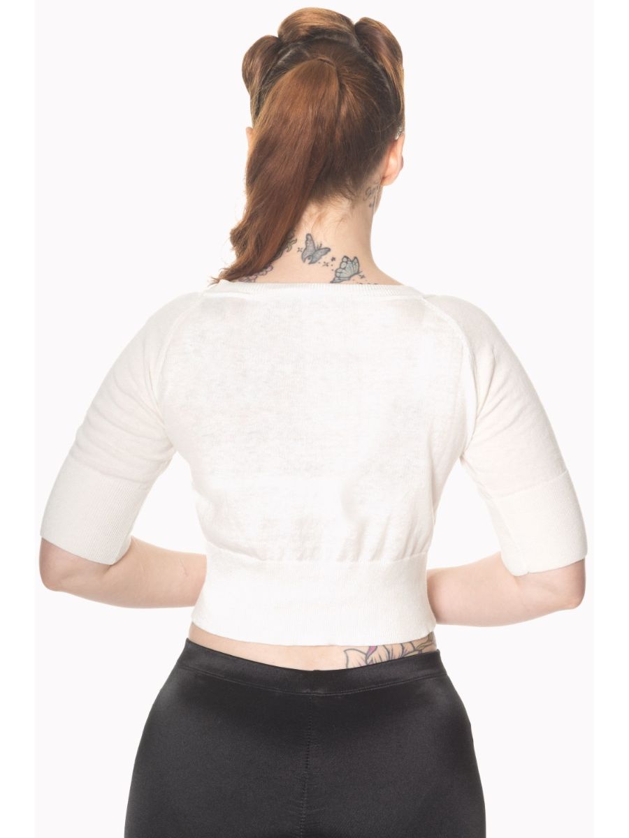 Banned Retro 1950's Raven Round Neck Cropped Vintage Cardigan Off White