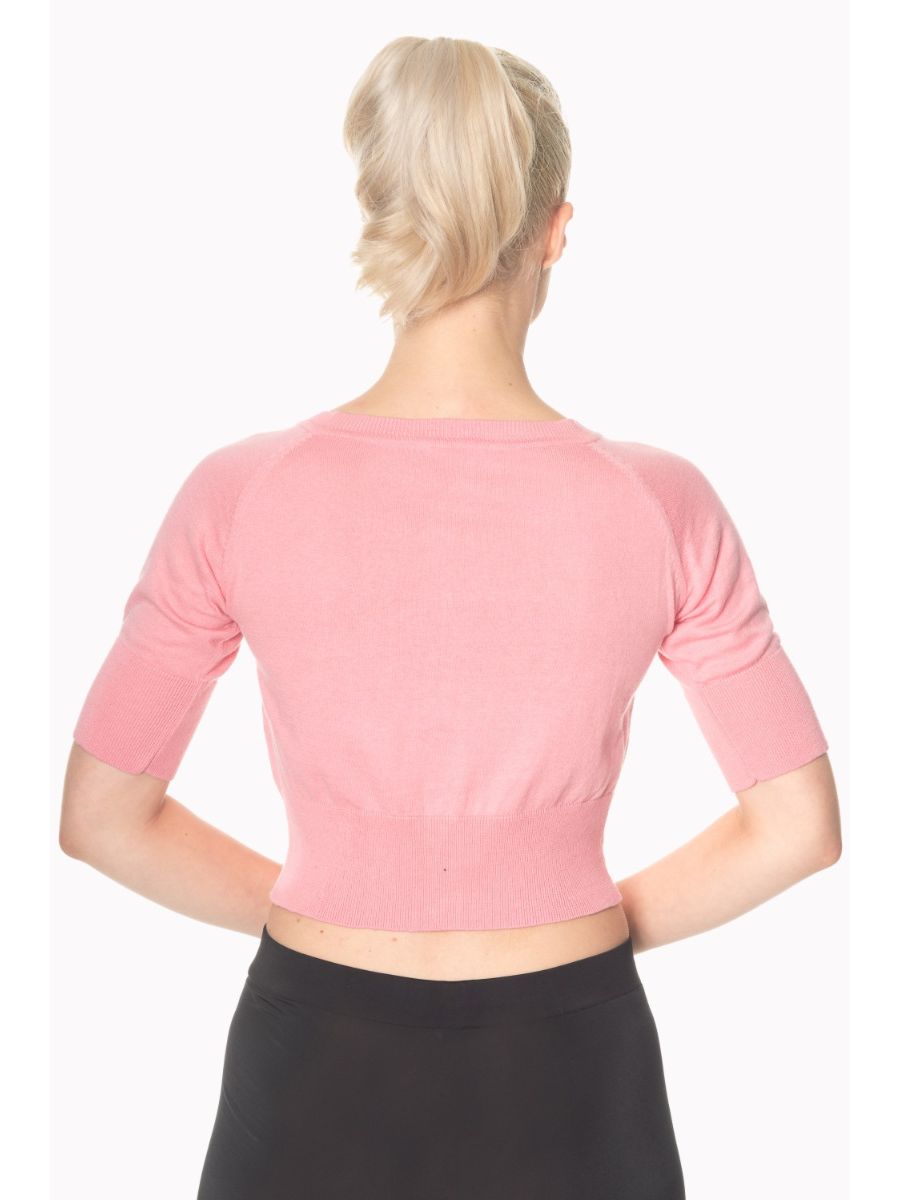 Banned Retro 1950's Raven Round Neck Cropped Vintage Cardigan Pink