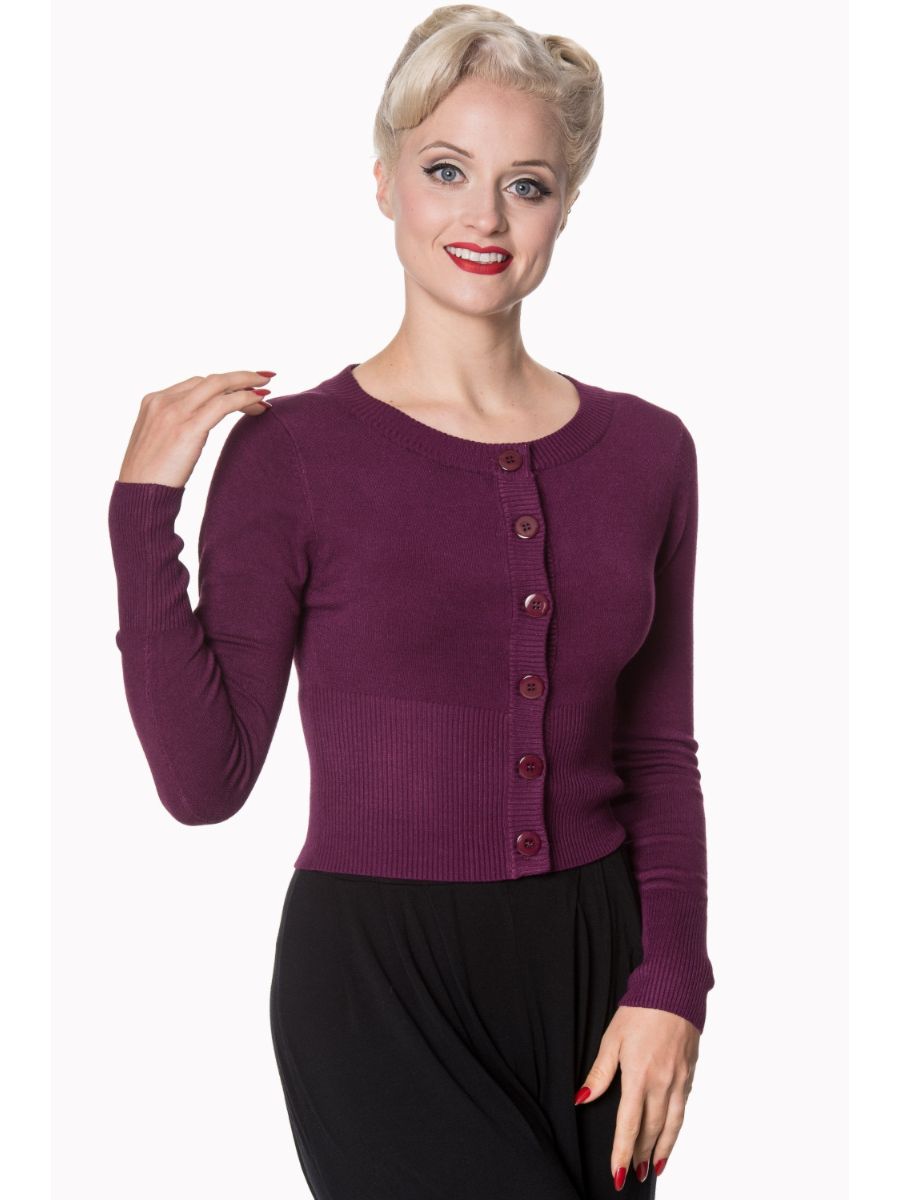 Banned Retro 1950's Dolly Vintage Cardigan Aubergine Eggplant