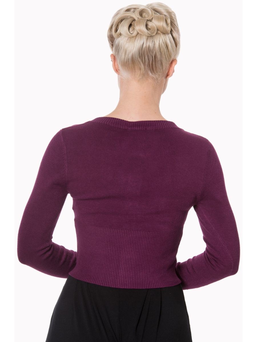 Banned Retro 1950's Dolly Vintage Cardigan Aubergine Eggplant