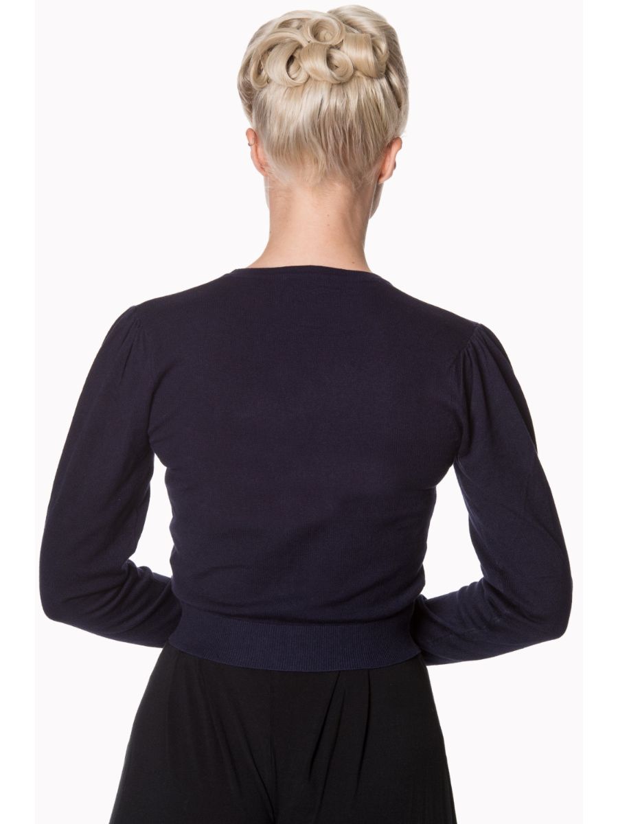 Banned Retro 1950's Little Luxury Cropped V-Neck Vintage Cardigan Night Blue