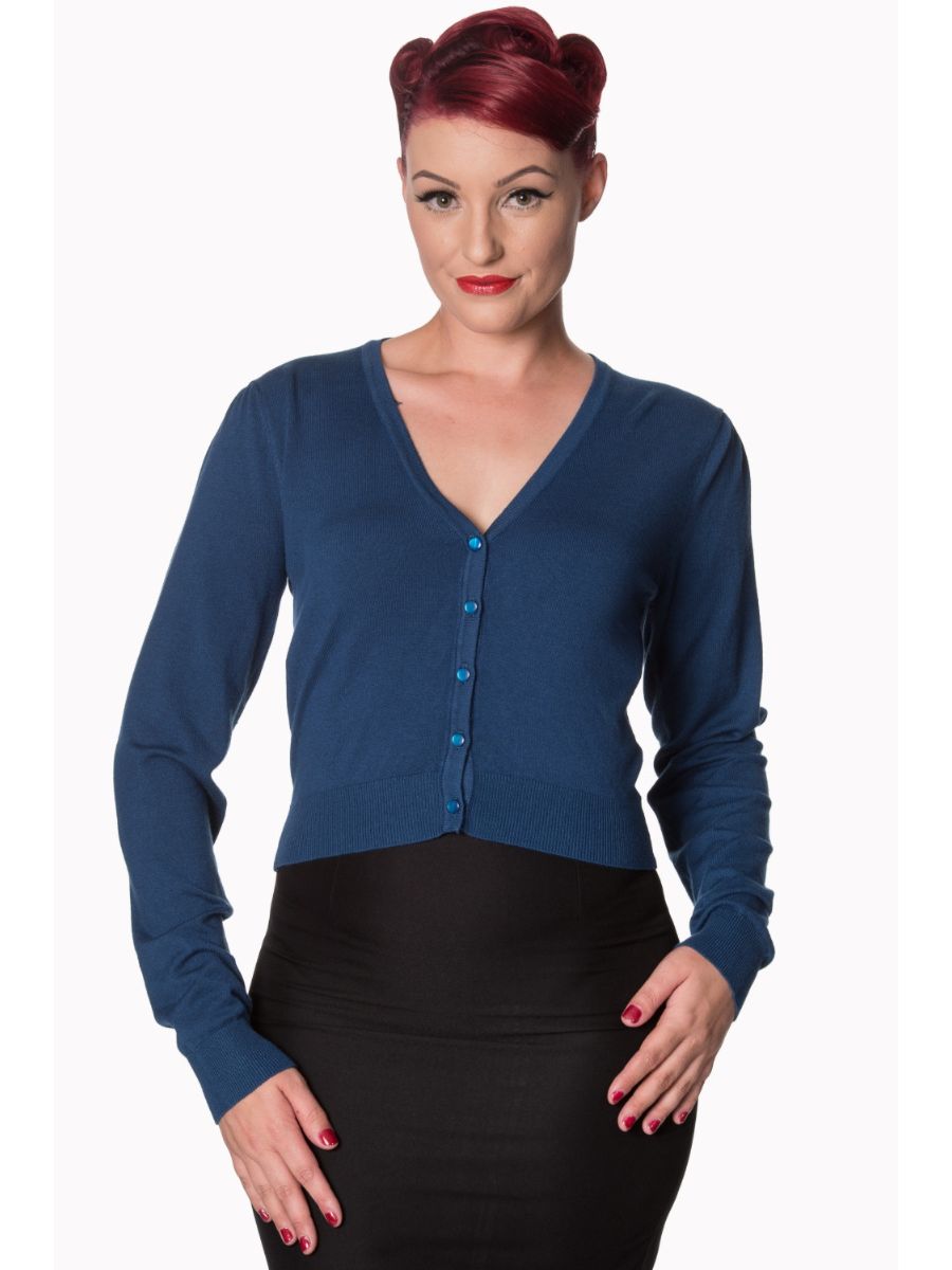 Banned Retro 1950's Little Luxury Cropped V-Neck Vintage Cardigan Teal