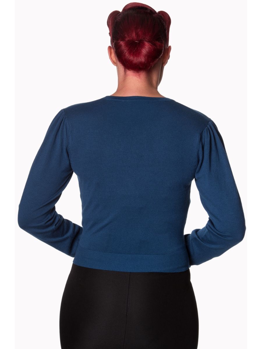 Banned Retro 1950's Little Luxury Cropped V-Neck Vintage Cardigan Teal