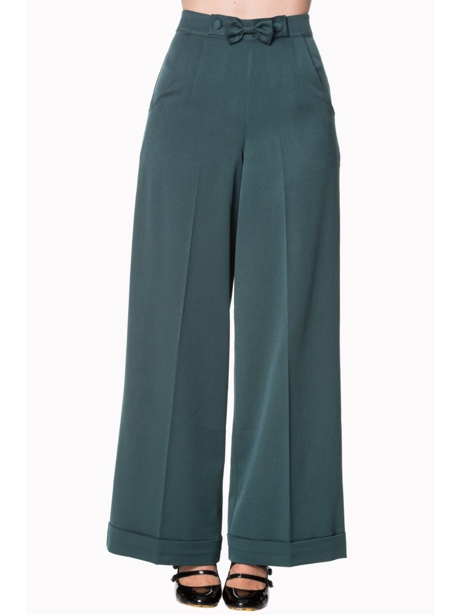 Banned Retro 1950's Hidden Away Vintage Wide Leg Trouser Teal
