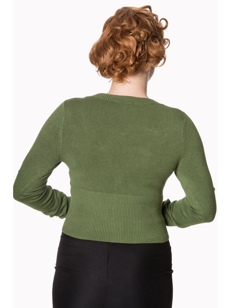 Banned Retro 1950's Let's Go Dancing V-Neck Long Sleeve Cardigan Forest Green