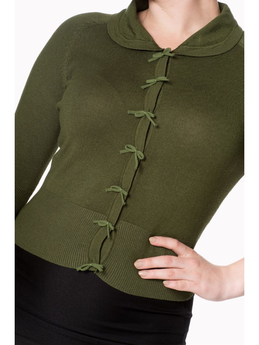 Banned Retro 1950's April Short Sleeve Bow Vintage Anita Cardigan Forest Green