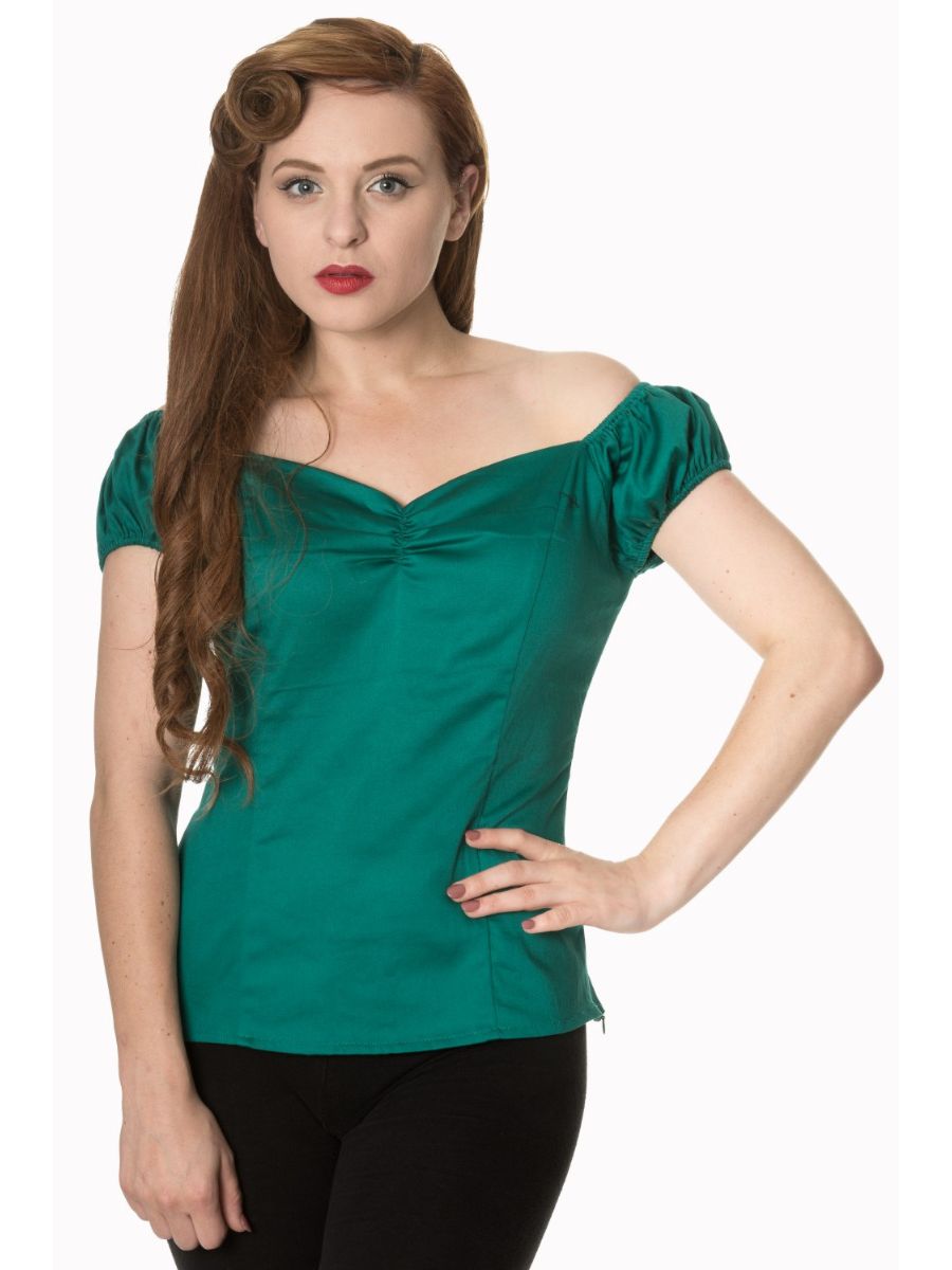 Banned Retro Winnie Off Shoulder Vintage Top Green