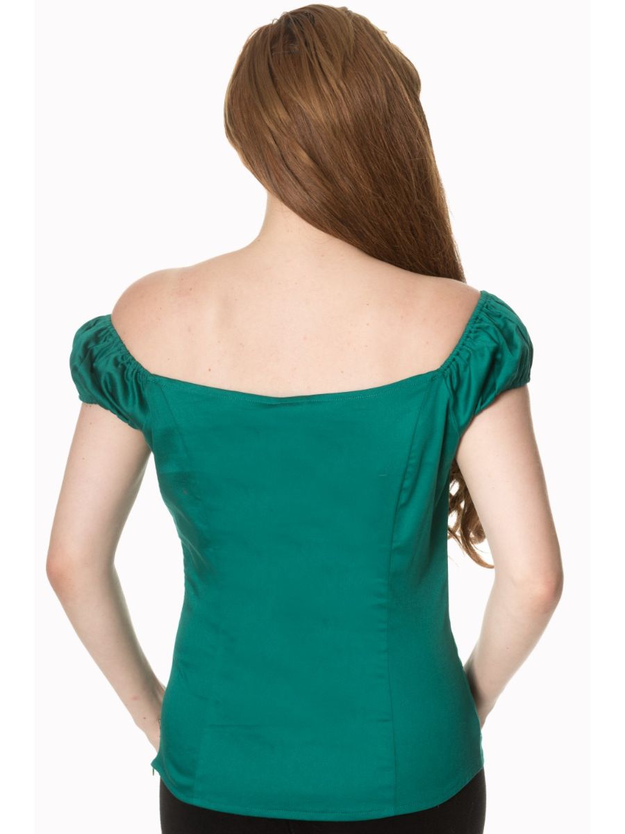 Banned Retro Winnie Off Shoulder Vintage Top Green